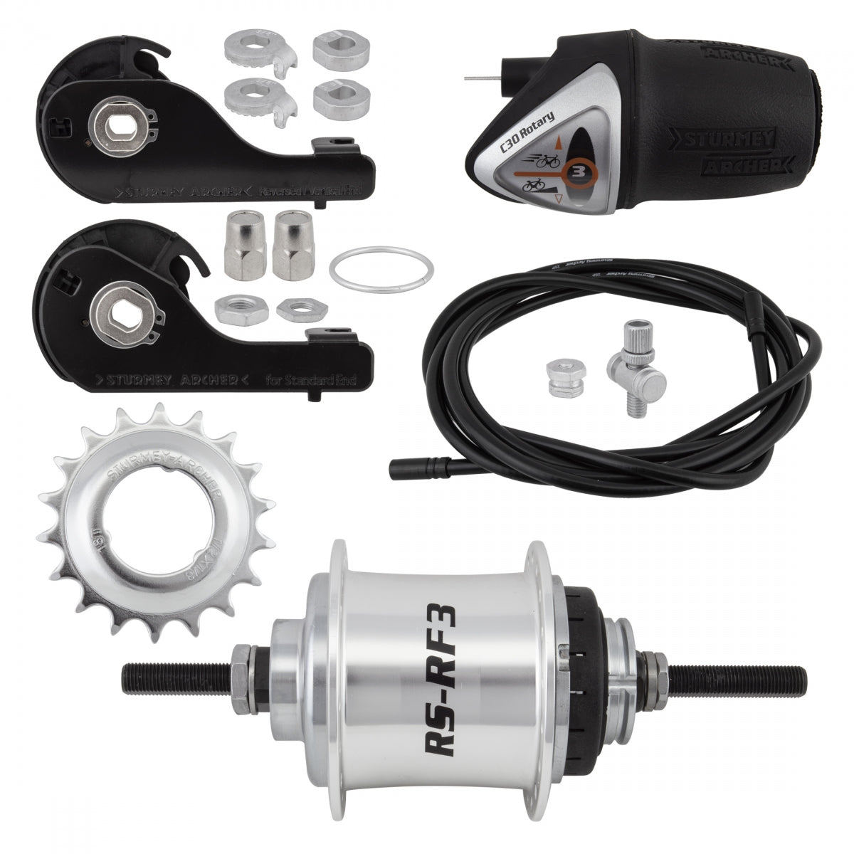 HUB RR S/A 3sp RSRF3 36 SL w/TRIM KIT/TWIST-SHIFTER TSC30 129/185mm ROTARY