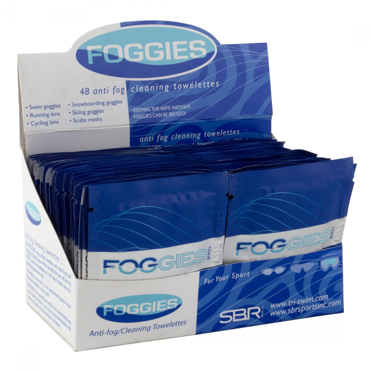 CLEANER SBR SPORTS FOGGIES ANTIFOG WIPE BXof48