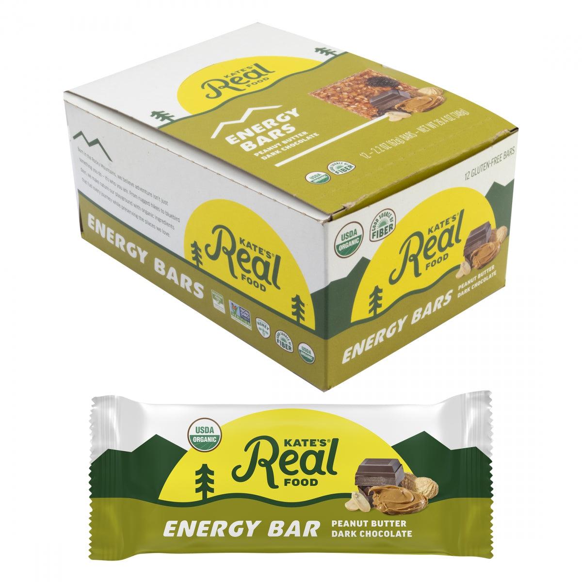 FOOD KATES REAL BAR ENERGY P-BUTR DARK CHOC BXof12